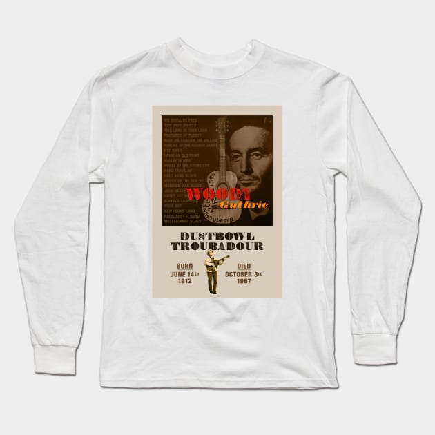 Woody Guthrie - Dustbowl Troubadour Long Sleeve T-Shirt by PLAYDIGITAL2020